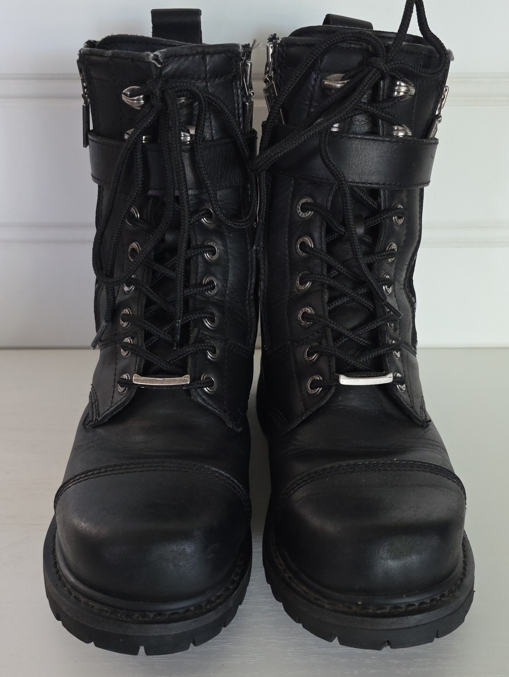 Milwaukee Trooper Black Leather Lace Up Buckle Motorcycle Biker Boots Mens 8.5D - Picture 3 of 16